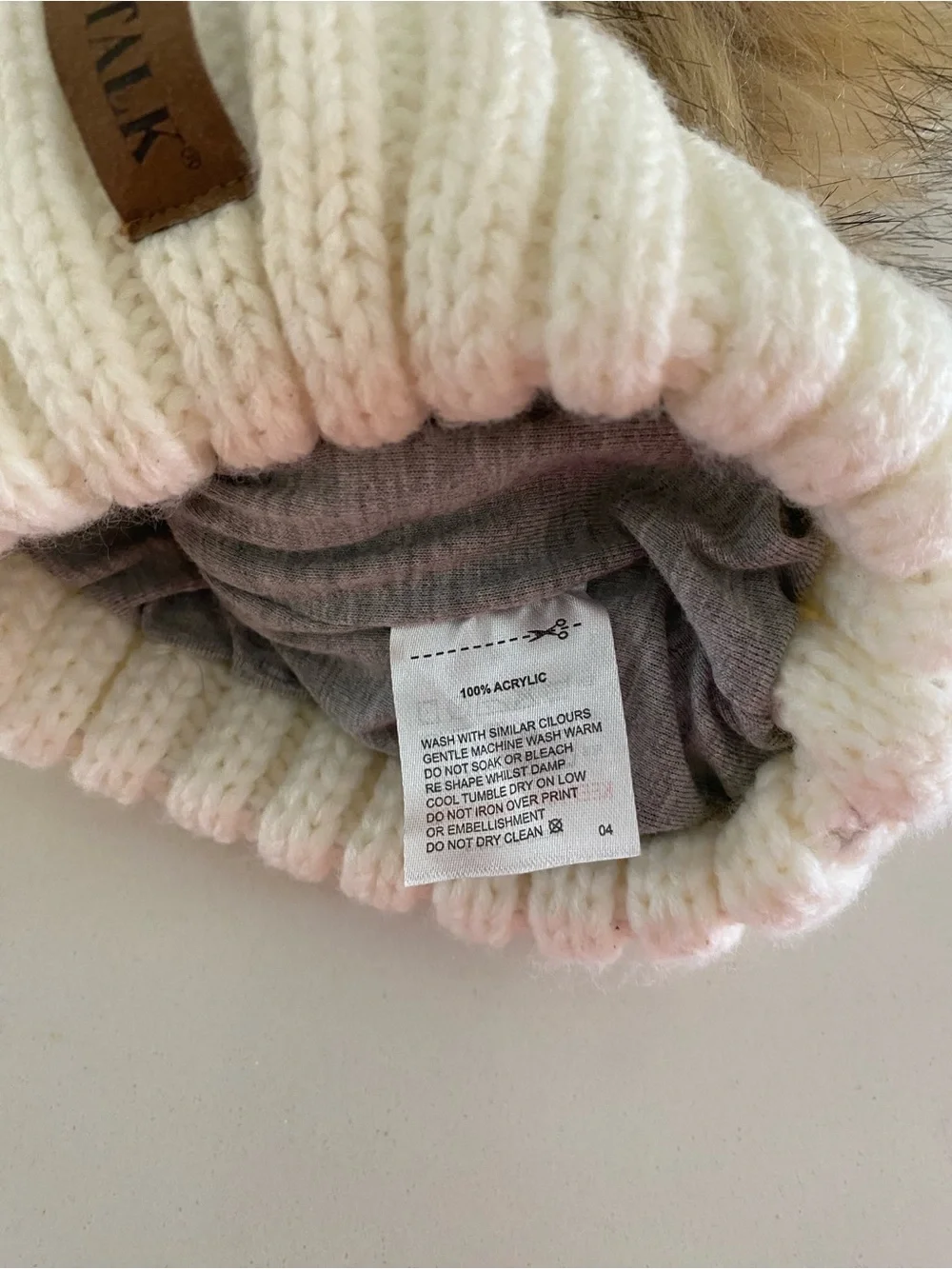 Chunky Cream Knit Beanie with Faux Fur Pom